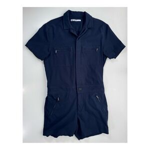 MR TURK Collared Short Sleeve Jumpsuit Romper Mens Medium ? Blue Zip Pockets